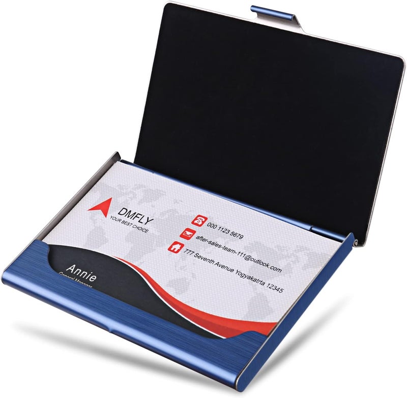 DMFLY Business Card Holder, Slim Business Card Case for Men & Women, Pocket Metal Card Case, Professional Stainless Steel Business Card Holders, Purse Name Card Holder, Buckle Style Shut, Blue - Image 3